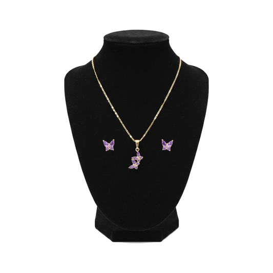 PURPLE 2PC BTTRFLY NECKLACE SET