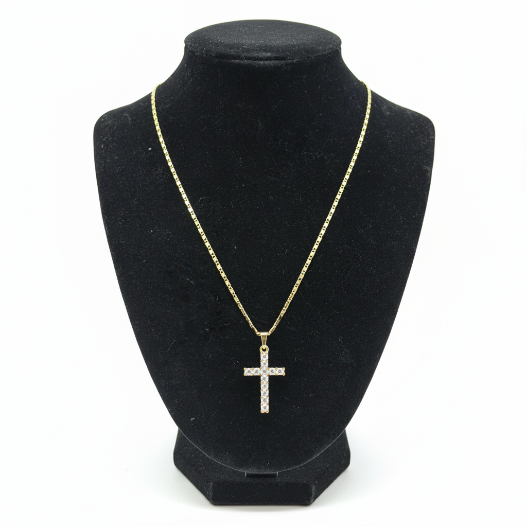 Gold Cross Necklace White Background