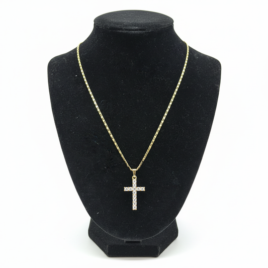 Gold Cross Necklace White Background